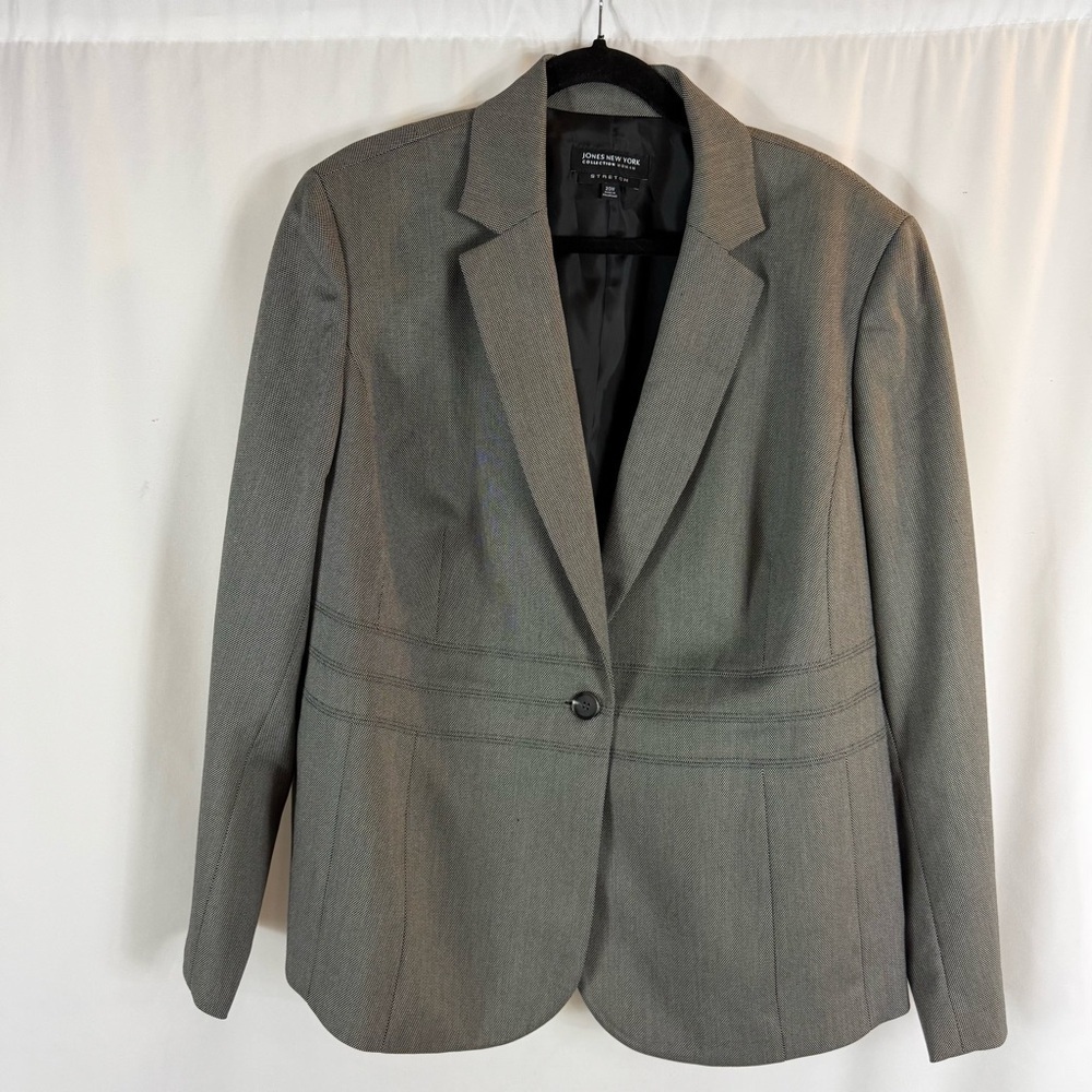 Jones New York Plus Size: 20W Gray One Button Emma Jacket Long Sleeve